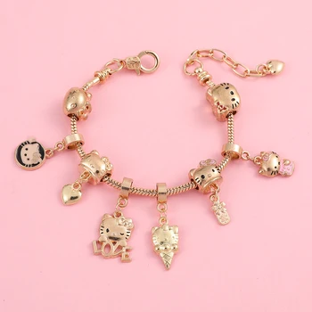 Роскошный Золотой браслет Kawaii KT Cat с милыми мультяшными животными, Металлический браслет, модные украшения для женщин, подарки на День Рождения, Аксессуары