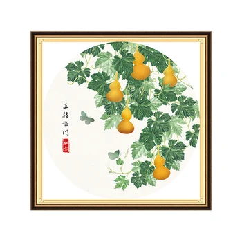 Ручная вышивка крестиком В виде тыквы с пятью благословениями Ruyi Вход в гостиную Небольшая современная картина в китайском новом стиле