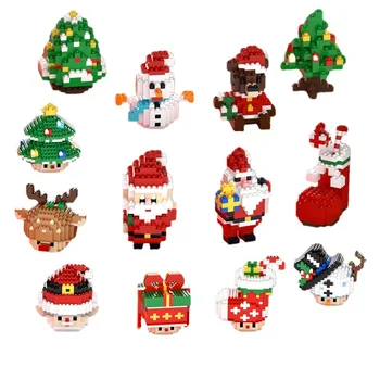 Санта-Клаус, Рождественская елка, Снеговик, мини-строительные блоки, дерево, Олень, Медведь, чулок, 3D модель, фигурка, Микро-кирпичные игрушки для детей, подарки