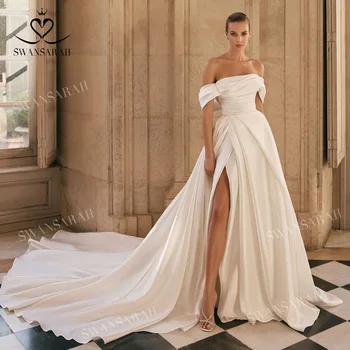 Свадебное платье С открытыми плечами 2023 Без рукавов Трапециевидной формы Со Шлейфом Принцессы Невесты SwanSarah P330 Плюс Размер Vestido De Novia