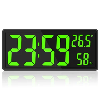Светодиодные цифровые настенные часы с дисплеем с крупными цифрами Температуры и влажности в помещении для фермерского дома, классной комнаты, офиса, зеленые