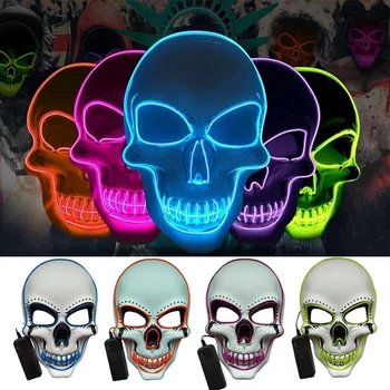 Светящаяся маска, 3 режима, маска со скелетом на голове, реквизит для выступлений на батарейках, праздничный костюм, светящийся в темноте для детей и взрослых
