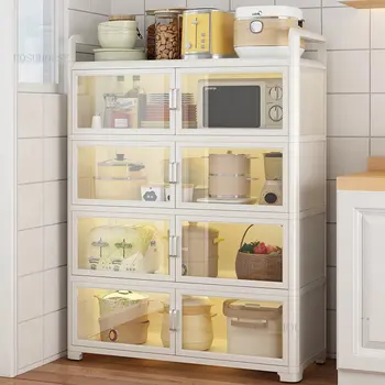 Современные металлические кухонные шкафы, Стеклянная дверца, Напольная Многофункциональная стойка для хранения, Простые многослойные кастрюли, Шкаф для хранения посуды U