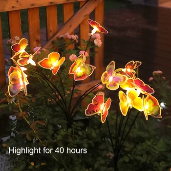 Солнечные фонари для дорожки с бабочками, водонепроницаемые декоративные фонари IP65, Теплый свет сохраняется в течение 8-10 часов для декора сада и двора.