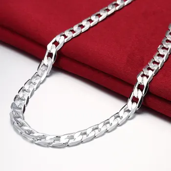 Специальное предложение Мужское ожерелье из стерлингового серебра 925 пробы с классической цепочкой 20/24 дюйма и длиной 8 мм, роскошные ювелирные изделия, свадебные Рождественские подарки
