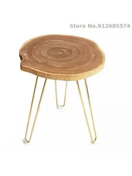 [Столик на золотой ножке] Журнальный столик из массива дерева, прикроватный столик, стильный маленький столик, простой и легкий роскошный скандинавский маленький столик, старый