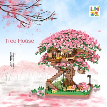 Строительные блоки для дома на дереве в цвету вишни 609 Строительных блоков из мелких частиц, Развивающие игрушки для девочек для девочек
