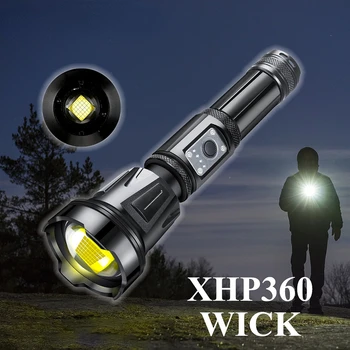 Супер мощный фонарик XHP360 LED USB Перезаряжаемый 5 режимов, тактический фонарь, батарея 26650, Походный фонарь, аварийный фонарь