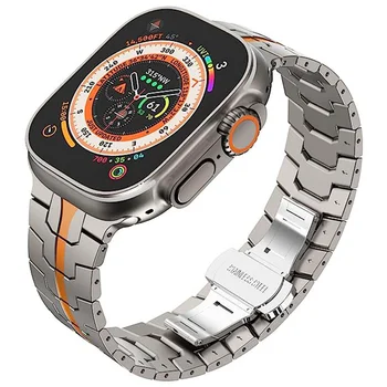 Титановый Оранжевый Ремешок Для Apple Watch Ultra 2 49 мм 9 8 7 6 5 4 SE 45 мм 41 мм 44 мм 40 мм Роскошный Ремешок Из нержавеющей Стали iwatch 3 42 мм