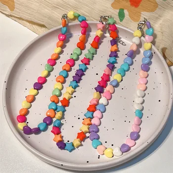 Новая корейская версия ожерелья из бисера Ins, Креативный акриловый подарок другу в форме сердца, Женские украшения ручной работы из полимерной глины